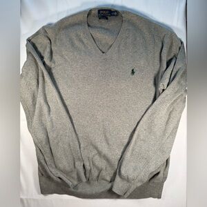 Polo by Ralph Lauren Gray V-Neck Sweater with Green Pony Logo
